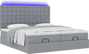 vidaXL Οθωμανικό κρεβάτι με στρώματα &amp; LEDs Ανοιχτό γκρι ύφασμα