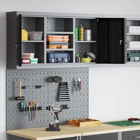 vidaXL Σετ Εργαλειοθήκης και Πινακίδας 3 Τεμαχίων Τοίχου Μαύρο Μετάλλο