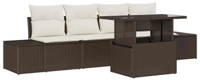 vidaXL Σετ Καναπέ Κήπου με μαξιλάρι 5 pcs Καφέ, Κρέμα 100 x 55 x 73 εκ