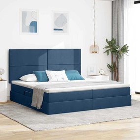 vidaXL LED Κρεβάτι αποθήκευσης με στρώμα Μπλε 200 x 200 cm Ύφασμα