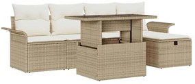 vidaXL Σετ Καναπέ Κήπου με μαξιλάρι 6 pcs Μπεζ Πολυ ράταν