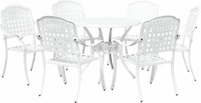 vidaXL Σέτ φαγητού για κήπο 7 pcs Λευκό Αλουμίνιο
