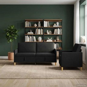 vidaXL Σαλονάκι Σετ Με Αποθηκευτικό Χώρο 2 pcs Μαύρο Πολυεστέρας