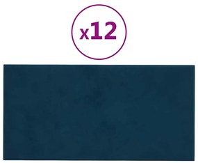 vidaXL Πάνελ Τοίχου 12 τεμ. Μπλε 60 x 30 εκ. 2,16 μ² Βελούδο