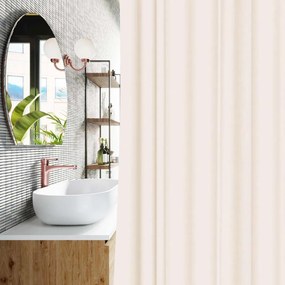 Κουρτίνα μπάνιου με 12 κρίκους εκρού Υ200x180εκ.