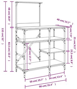Ραφιέρα Κουζίνας Καπνιστή Δρυς 90x40x132 εκ. Επεξ. Ξύλο/Μέταλλο - Καφέ