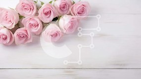 Intra Συλλεκτικό Ξύλινο Παζλ Plywood 4mm - Μπουκέτο με ροζ τριαντάφυλλα σε λευκό ξύλινο τραπέζι Σε Ξύλινο Κουτί - Διαστάσεις Puzzle: 10x10 cm – 25 κομμάτια