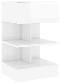 Κομοδίνο Γυαλιστερό Λευκό 40 x 35 x 65 εκ. από Μοριοσανίδα - Λευκό