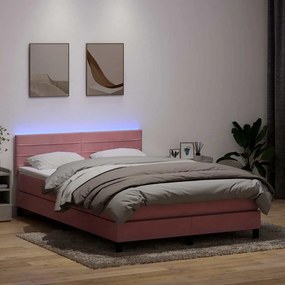 vidaXL Κρεβάτι Boxspring με Στρώμα &amp; LED ροζ 140x220 cm Βελούδινο