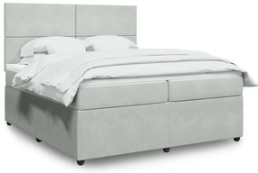 vidaXL Κρεβάτι Boxspring με Στρώμα Ανοιχτό Γκρι 200x200 εκ. Βελούδινο