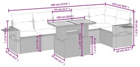 vidaXL Σετ Σαλονιού Κήπου 7 τεμ. Γκρι Συνθετικό Ρατάν με Μαξιλάρια