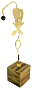 Χειροποίητο Διακοσμητικό Χρυσό Ψαλίδι Με καπέλο από Ορείχαλκο με Ξύλινη  Βάση 20cm