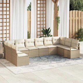vidaXL Σετ Καναπέ Κήπου 10 pcs Μπεζ, Κρέμα Πολυ rattan, βαμμένο ατσάλι