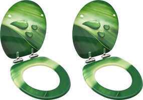 vidaXL Καλύμματα Λεκάνης με Soft Close 2 τεμ. Σταγόνες Πράσινο MDF