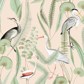 Ταπετσαρία Τοίχου Tropical Birds Πράσινο Μπεζ M37403 53 cm x 10.05 m