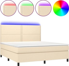 vidaXL Κρεβάτι Boxspring με Στρώμα &amp; LED Κρεμ 180x200 εκ. Υφασμάτινο