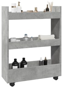 Τρόλεϊ Αποθήκευσης Στενό 3 Επιπέδων Γκρι Σκυρ. Επεξ. Ξύλο