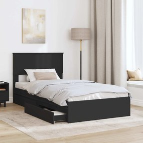 vidaXL Κρεβάτι Αποθήκης Μαύρο 100 x 200 cm Επεξεργασμένο Ξύλο