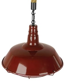 GloboStar® ISCAR 01410 Vintage Industrial Κρεμαστό Φωτιστικό Οροφής Μονόφωτο 1 x E27 Μπορντό Κόκκινο Λευκό Μεταλλικό Καμπάνα Πλέγμα με Μπεζ Σχοινί Φ36 x Υ31cm