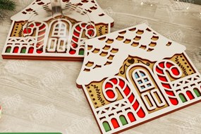 Σετ των 3 Intra απο ξύλο plywood 3mm-4mm πάχος Χριστουγεννιάτικο σουβέρ | Gingerbread House Δίασταση 15x15 cm INTRAFABR-107016968