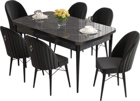 Extendable Dining Table &amp; Chairs Set (7 Pieces) Roz - Black Marble, Black Black Marble
Black