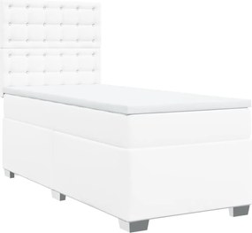 vidaXL Κρεβάτι Boxspring με Στρώμα Λευκό 90x200εκ. από Συνθετικό Δέρμα