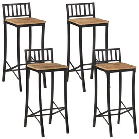 Καρέκλες Μπαρ 4 τεμ. από Μασίφ Ακατέργαστο Ξύλο Μάνγκο - Καφέ
