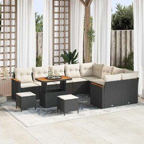 vidaXL Σετ Καναπέ Κήπου με μαξιλάρι 12 pcs Μαύρο Πολυ Ρατάν