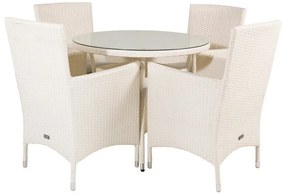 Σετ Τραπέζι και καρέκλες Dallas 622, Επεξεργασμένο γυαλί, Πλαστικό ψάθινο, Μαξιλάρι καθίσματος: Ναι | Epipla1.gr