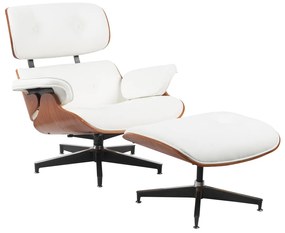 Πολυθρόνα Relax ArteLibre MIREN Με Υποπόδιο Λευκό/Καφέ Ξύλο/PU 82x92x78cm