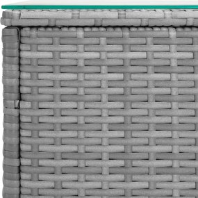 vidaXL Βοηθητικό Τραπεζάκι Γκρι 40x37x40,5εκ Συνθ Ρατάν/ Ψημένο Γυαλί