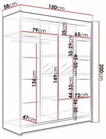 Ντουλάπα Atlanta 146, Artisan βελανιδιά, Άσπρο, 200x150x58cm, 125 kg, Πόρτες ντουλάπας: Ολίσθηση, Αριθμός ραφιών: 5, Αριθμός ραφιών: 5 | Epipla1.gr