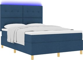 vidaXL LED Κρεβάτι με βάθρο με στρώμα Μπλε 140 x 200 cm ύφασμα