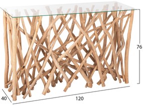 ΚΟΝΣΟΛΑ ΣΕ ΡΟΥΣΤΙΚ ΣΤΥΛ ΜΑΣΙΦ ΞΥΛΟ ΤEAK &amp; ΓΥΑΛΙ ΦΥΣΙΚΟ 120X35X75Yεκ.HM9373 (1 Τεμμάχια)