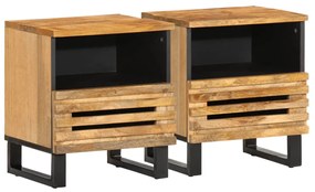 vidaXL Κομοδίνα 2 τεμ. 40 x 33 x 46 εκ. Ακατέργαστο Μασίφ Ξύλο Μάνγκο