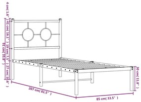 Πλαίσιο Κρεβατιού με Κεφαλάρι Μαύρο 80 x 200 εκ. Μεταλλικό - Μαύρο