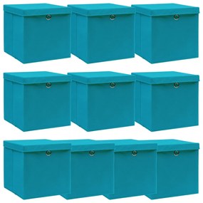 Κουτιά Αποθήκευσης με Καπάκια 10 τεμ Γαλάζια 32x32x32εκ Ύφασμα