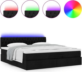 vidaXL Οθωμανικό κρεβάτι με στρώμα &amp; LEDs Μαύρο ύφασμα 160x200cm