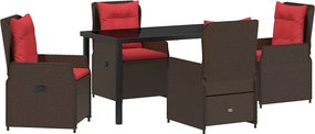 vidaXL Σέτ φαγητού για κήπο με μαξιλάρι 5 pcs Καφέ Πολυ ράταν