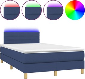 vidaXL Κρεβάτι Boxspring με Στρώμα &amp; LED Μπλε 120x200 εκ. Υφασμάτινο