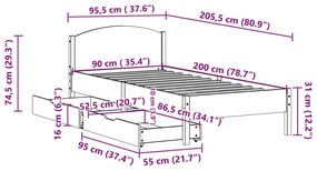 Σκελετός Κρεβ. Χωρίς Στρώμα Καφέ Κεριού 90x200 εκ Μασίφ Πεύκο - Καφέ