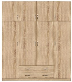 Wardrobe 4 Door with Loft 200x240x55.5 and 2 drawers sonama