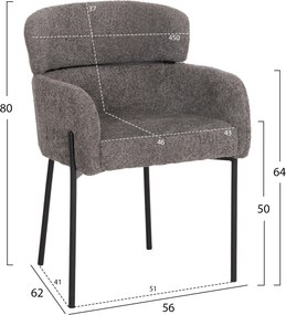 ΠΟΛΥΘΡΟΝΑ WOLF HM8583.11 ΓΚΡΙ ΥΦΑΣΜΑ ΜΠΟΥΚΛΕ ΜΕ ΜΕΤΑΛΛΙΚΑ ΠΟΔΙΑ 56x62x80Yεκ.