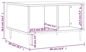 Τραπεζάκι Σαλονιού Γκρι Sonoma 60x50x36,5εκ. Επεξεργασμένο Ξύλο - Γκρι