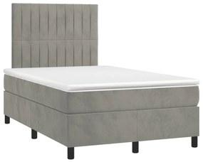 vidaXL Κρεβάτι Boxspring με Στρώμα & LED Αν.Γκρι 120x190εκ. Βελούδινο