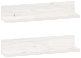 vidaXL Ράφια Τοίχου 2 τεμ. Λευκό 50x11x9 εκ. από Μασίφ Ξύλο Πεύκου