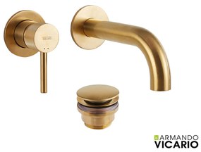 Armando Vicario Industrial Brushed Gold Μπαταρία Νιπτήρος Εντοιχισμού 2 Οπών+Βαλβίδα clic-clac