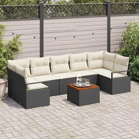 vidaXL Set καναπέ κήπου 8 τεμαχίων με μαξιλάρια, μαύρο, πολυ-ράττον, ακακία