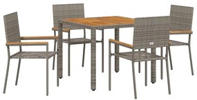 vidaXL Σέτ φαγητού για κήπο 5 pcs Γκρι 90 x 90 x 75 cm συνθετικό ρατάν