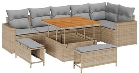 vidaXL Σετ Καναπέ Κήπου 9 pcs Μπεζ συνθετικό ρατάν